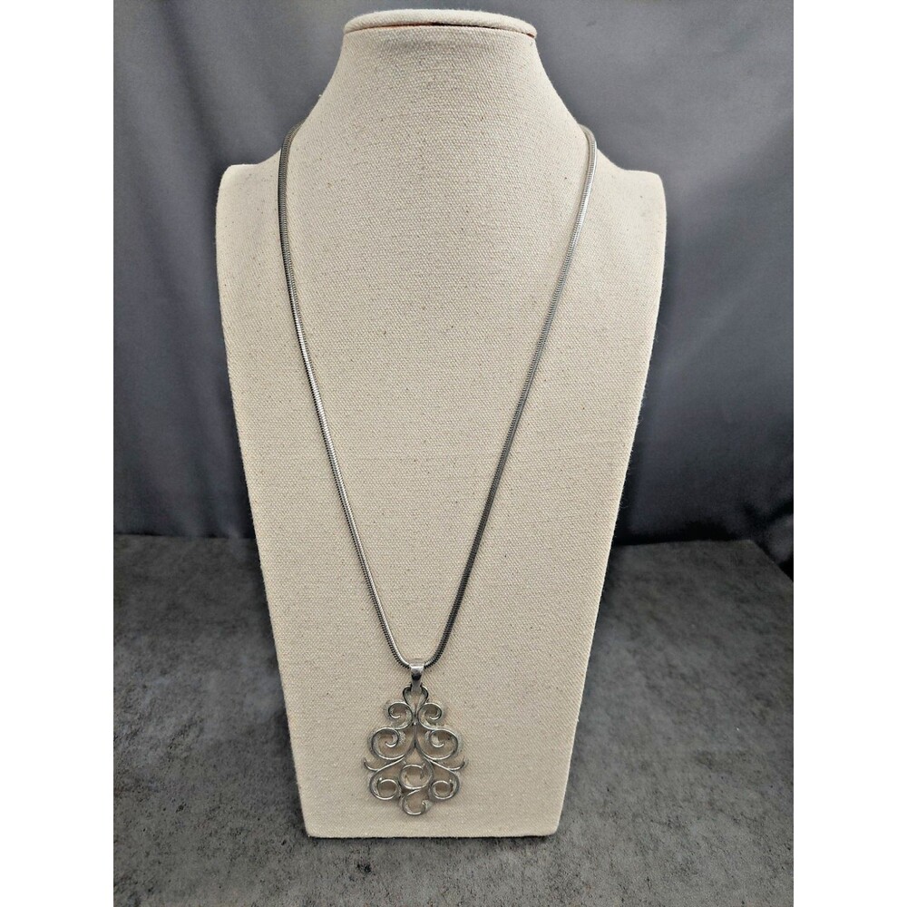 Trifari Vintage Silvertone Swirl Pendant Necklace